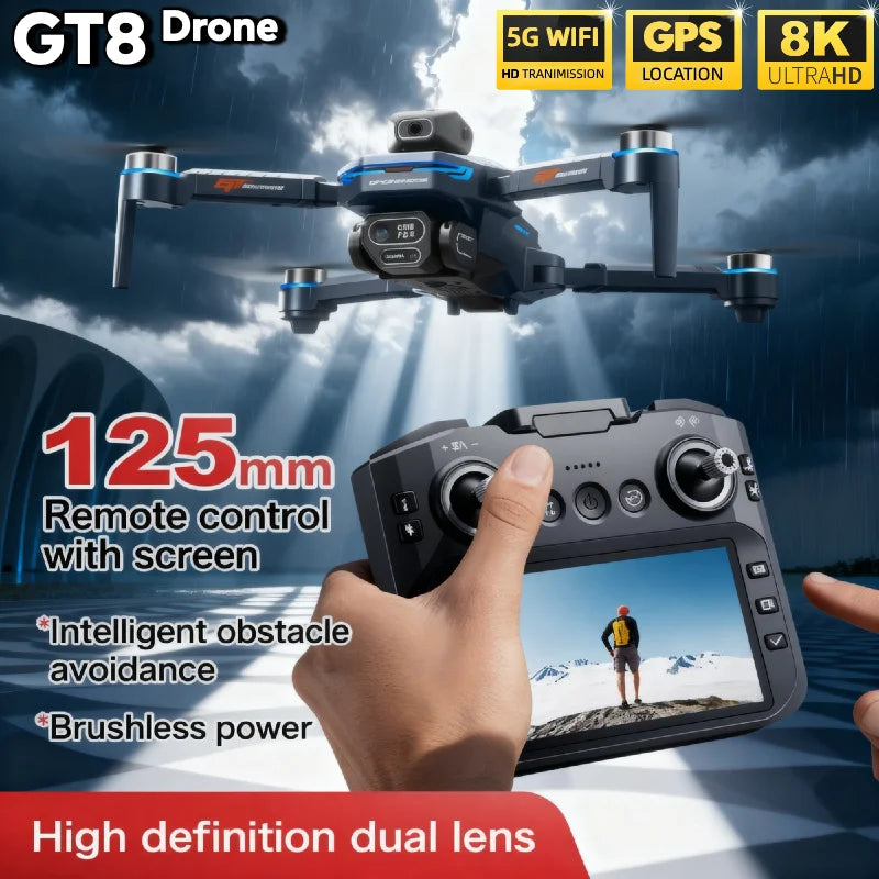 HOT For Xiaomi GT8 Drone 4K Professional Dual Camera FPV GPS Brushless Motor Optical Flow Hovering Folding Quadcopter 8K RC Dron
