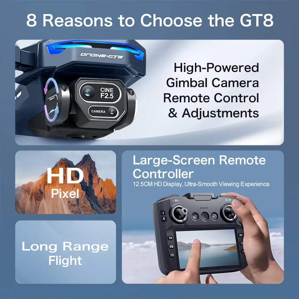 HOT For Xiaomi GT8 Drone 4K Professional Dual Camera FPV GPS Brushless Motor Optical Flow Hovering Folding Quadcopter 8K RC Dron